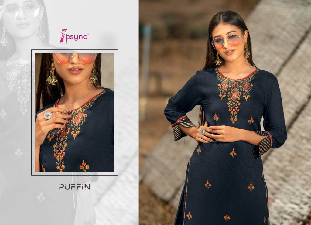 psyna puffin rayon classic trendy look kurti catalog