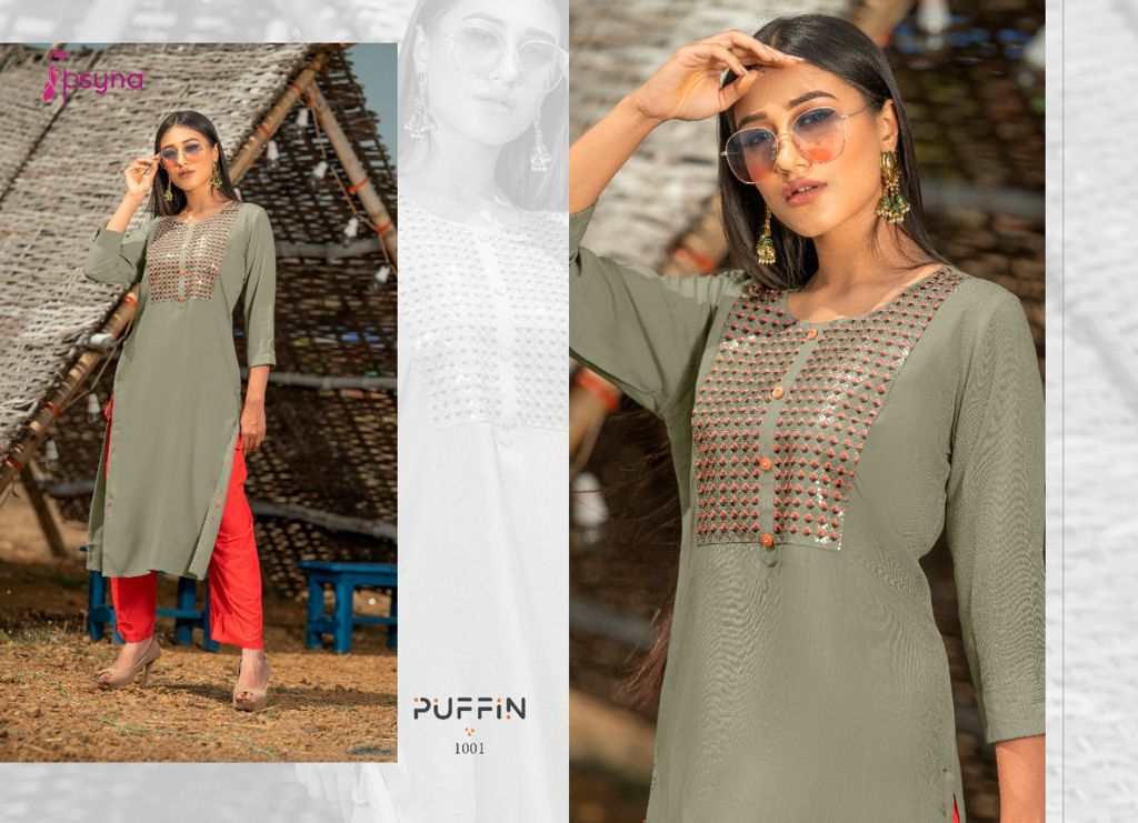 psyna puffin rayon classic trendy look kurti catalog