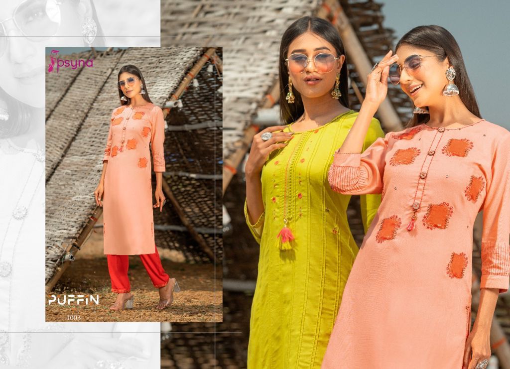 psyna puffin rayon classic trendy look kurti catalog