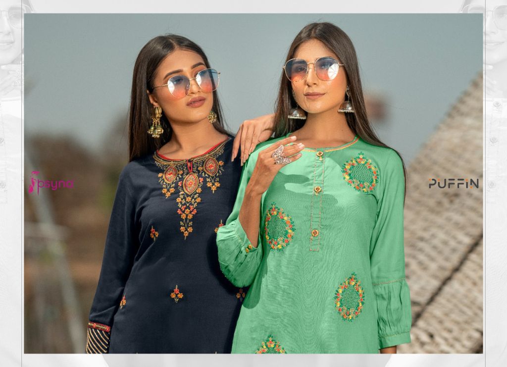 psyna puffin rayon classic trendy look kurti catalog