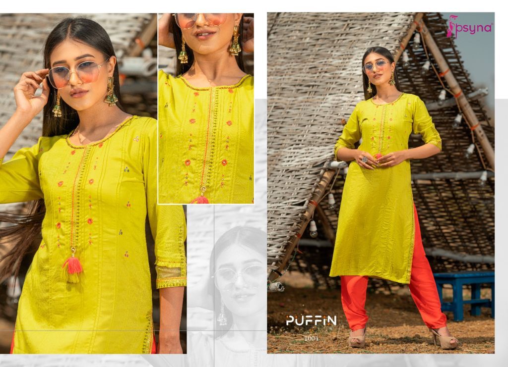 psyna puffin rayon classic trendy look kurti catalog