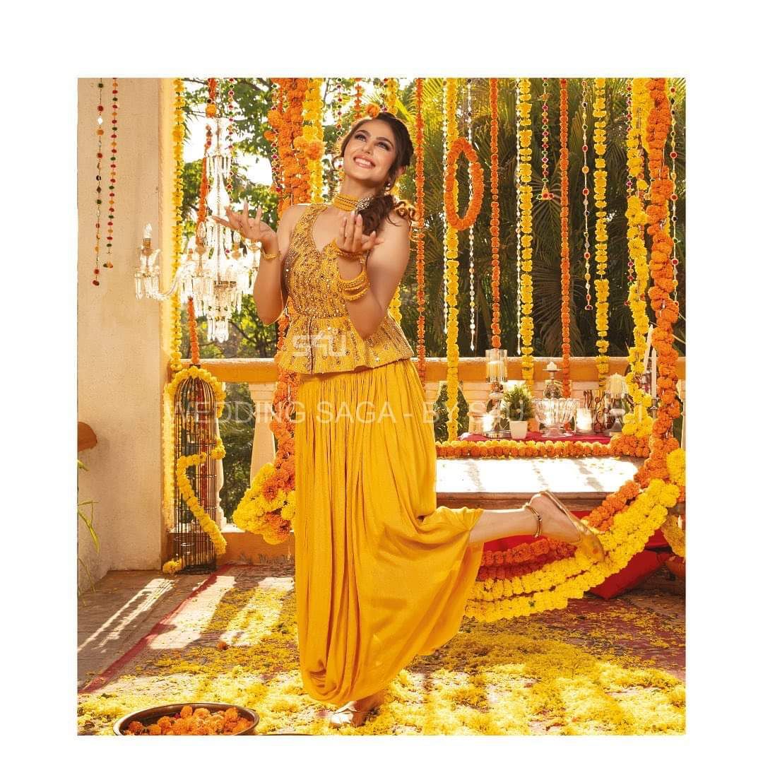 s4u by Shivali haldi fancy innovative style indo western catalog