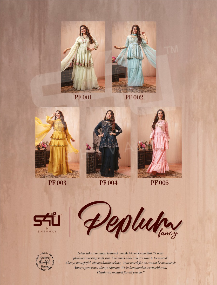 s4u peplum fancy georgette innovative style  skirt style kurti catalog