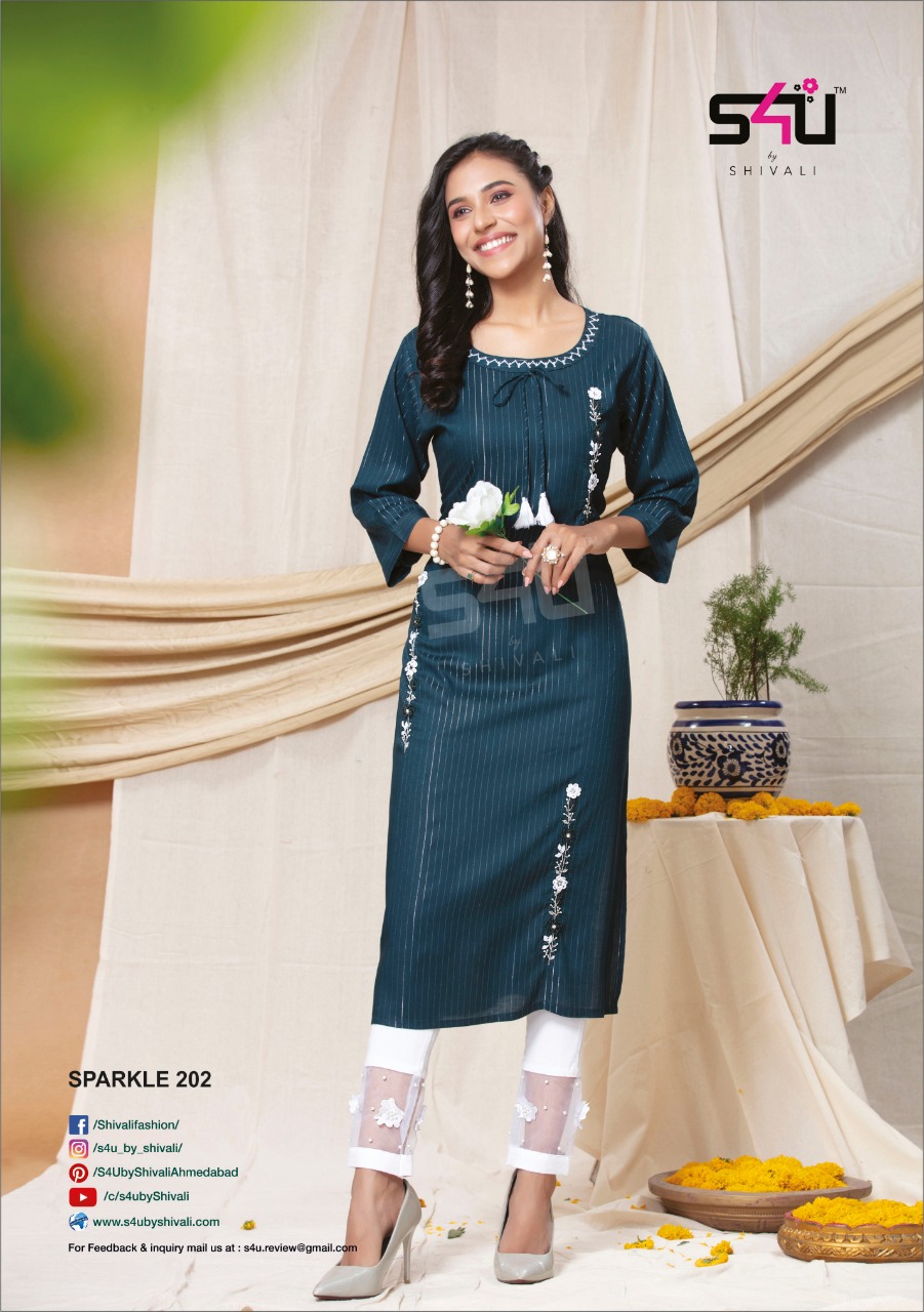 s4u sparkle 02 lurex  classic trendy look kurti catalog