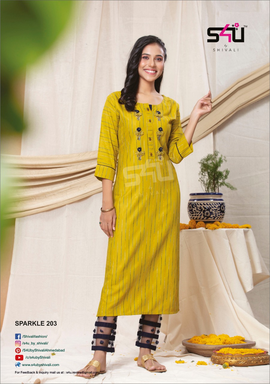 s4u sparkle 02 lurex  classic trendy look kurti catalog