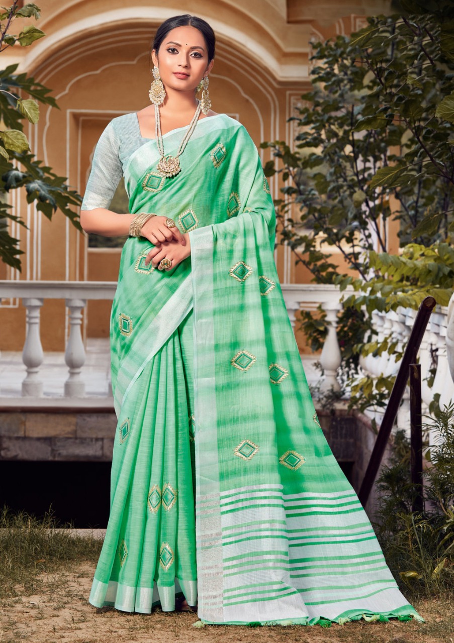 sangam print kavya linen decent look saree catalog