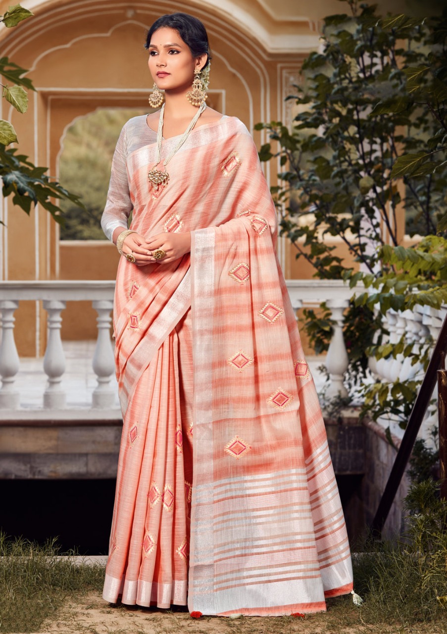 sangam print kavya linen decent look saree catalog