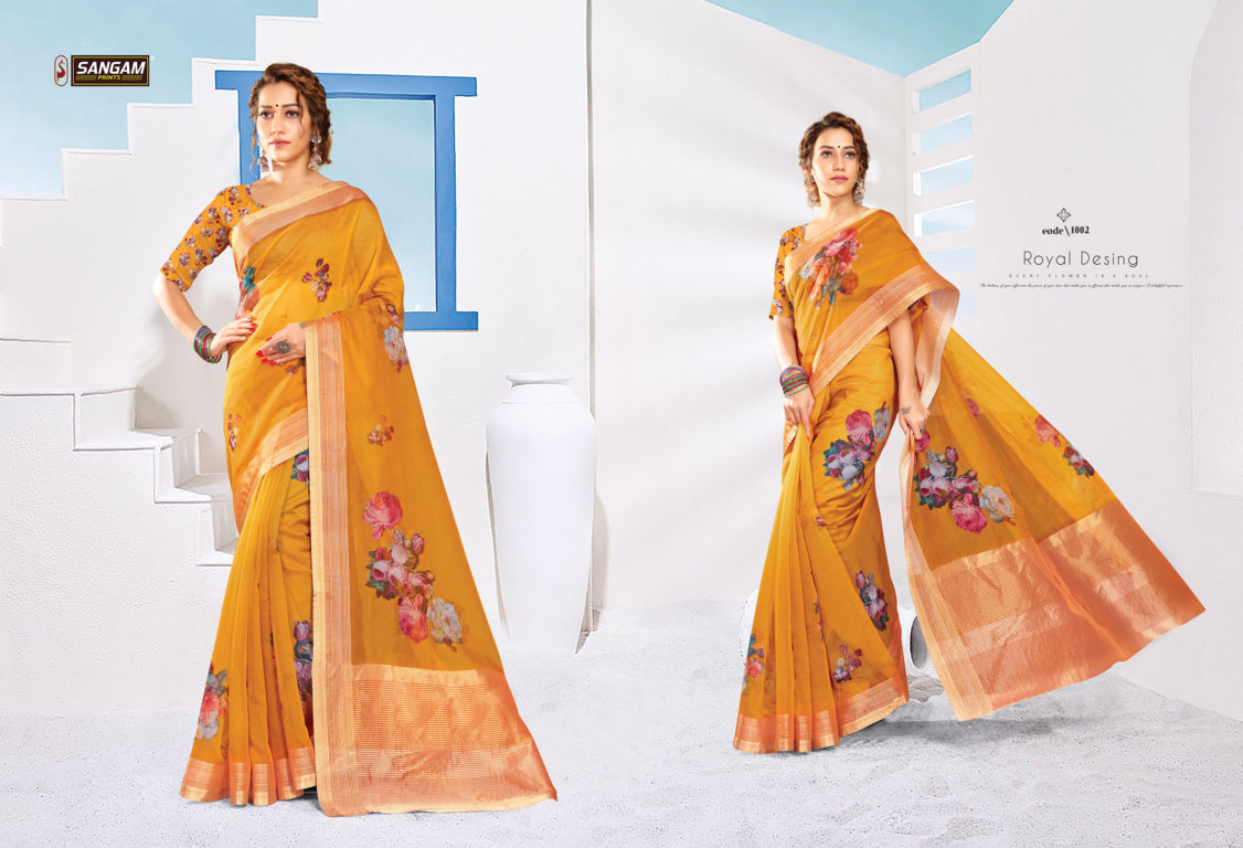 sangam prints aaina organza gorgeous look saree catalog