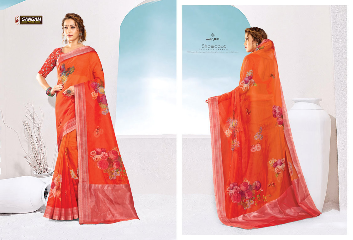 sangam prints aaina organza gorgeous look saree catalog