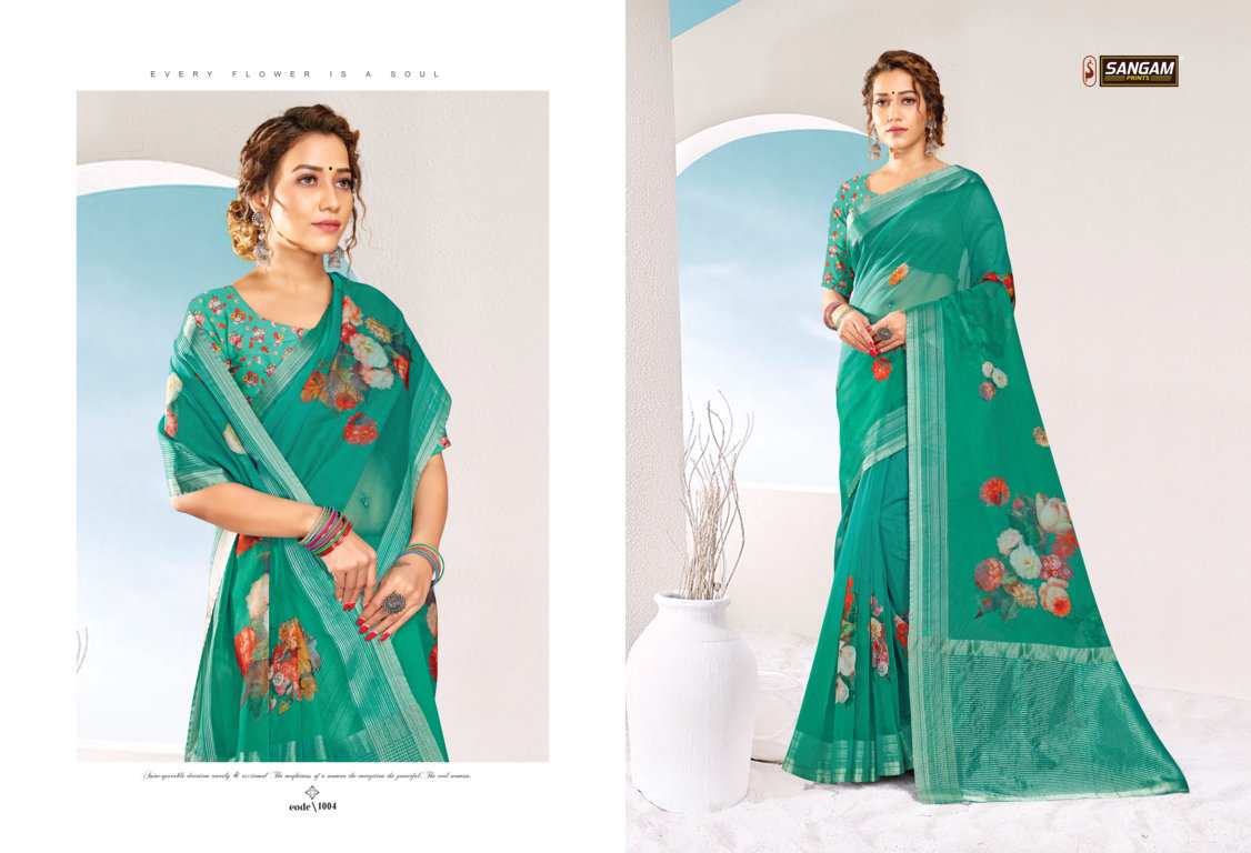 sangam prints aaina organza gorgeous look saree catalog