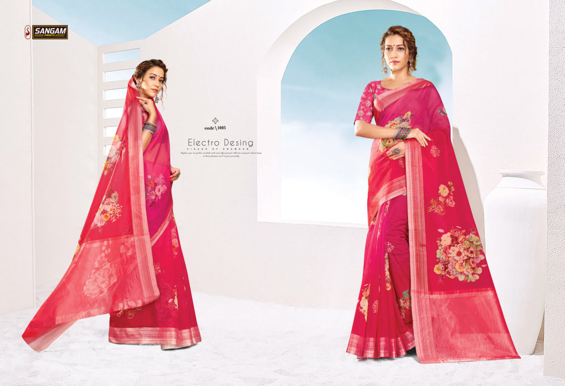 sangam prints aaina organza gorgeous look saree catalog