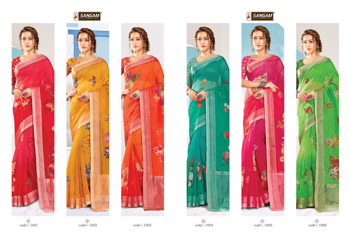 sangam prints aaina organza gorgeous look saree catalog