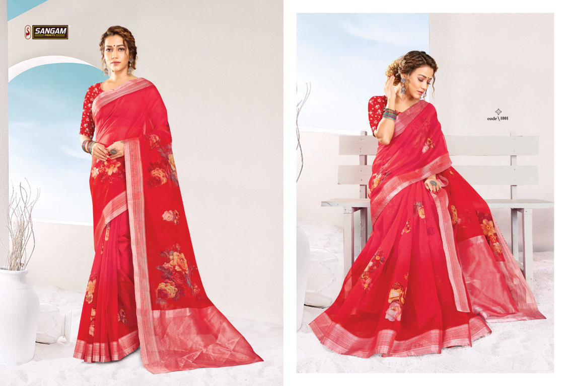 sangam prints aaina organza gorgeous look saree catalog