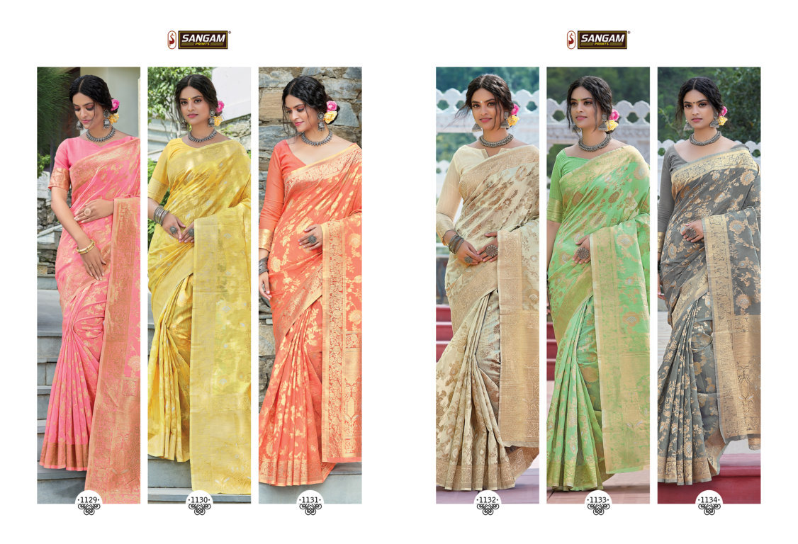 sangam prints avyukta linen attrective print saree catalog