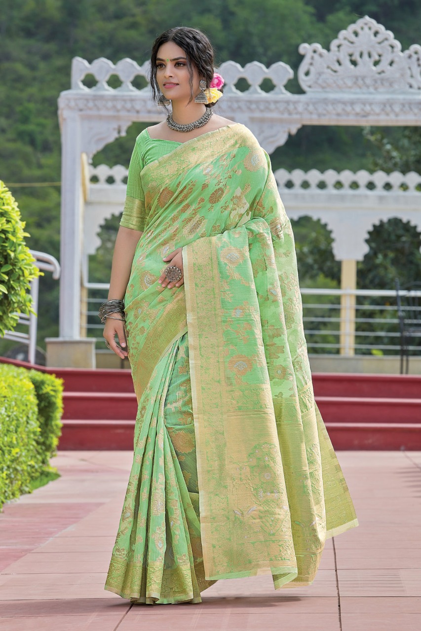 sangam prints avyukta linen attrective print saree catalog