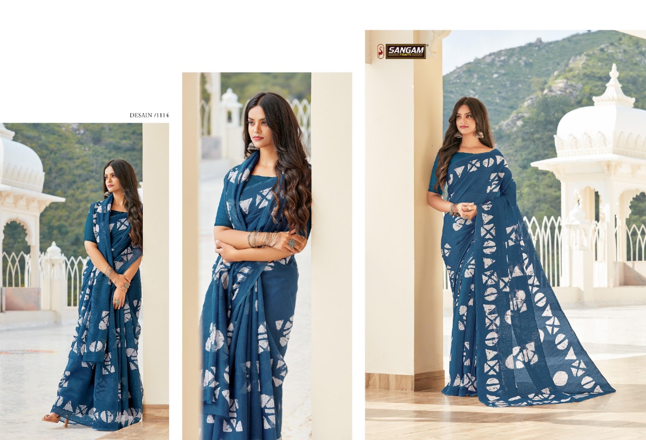 sangam prints Belliza cotton attractive fancy print saree catalog