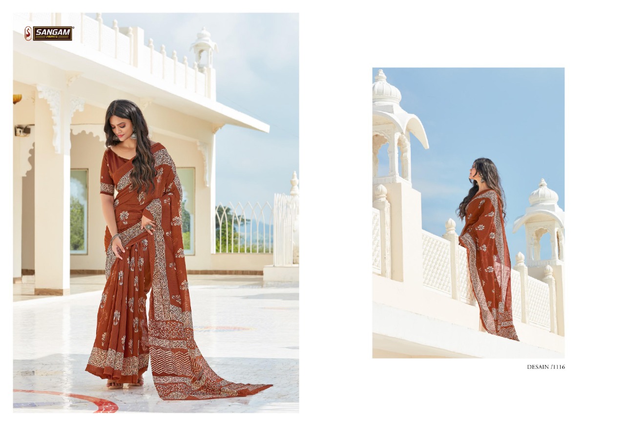 sangam prints Belliza cotton attractive fancy print saree catalog