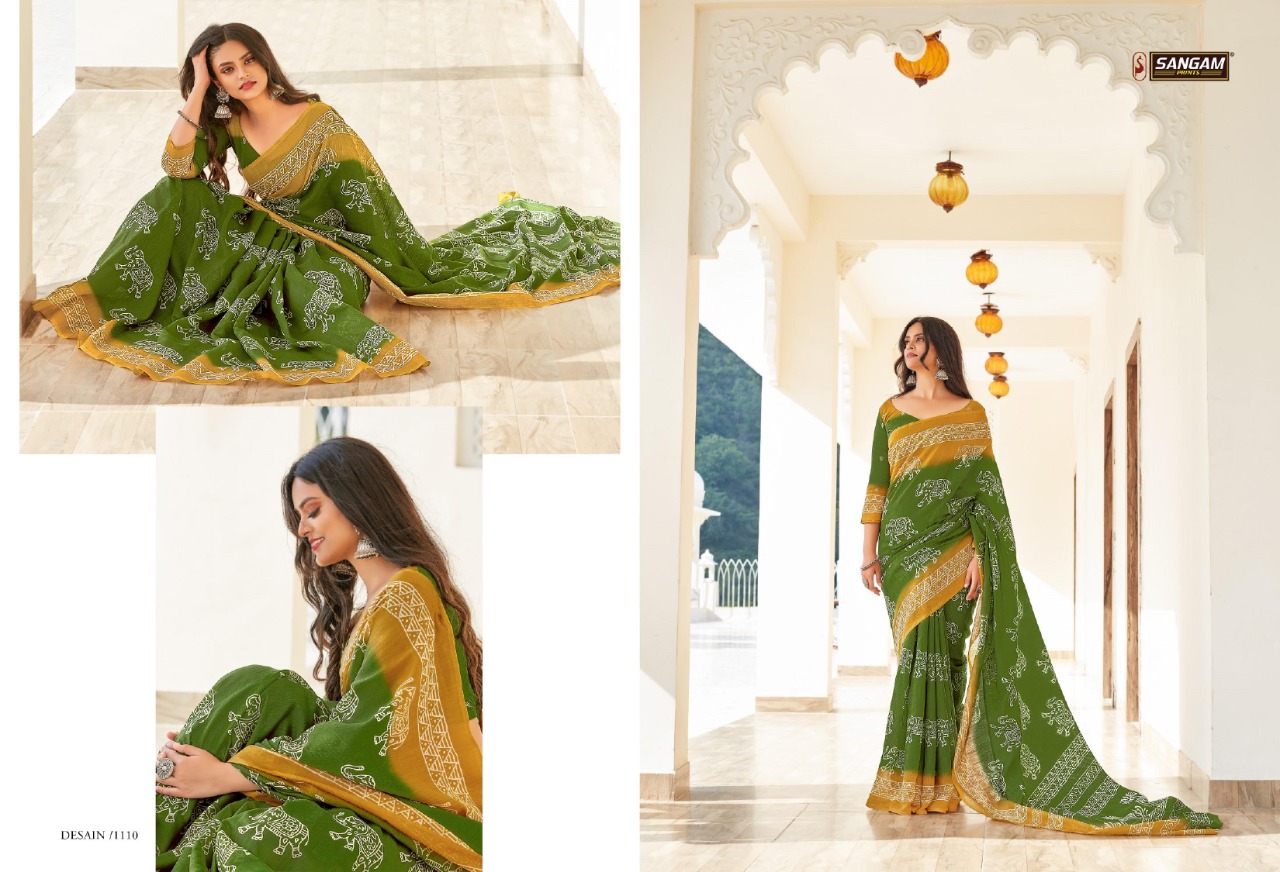 sangam prints Belliza cotton attractive fancy print saree catalog