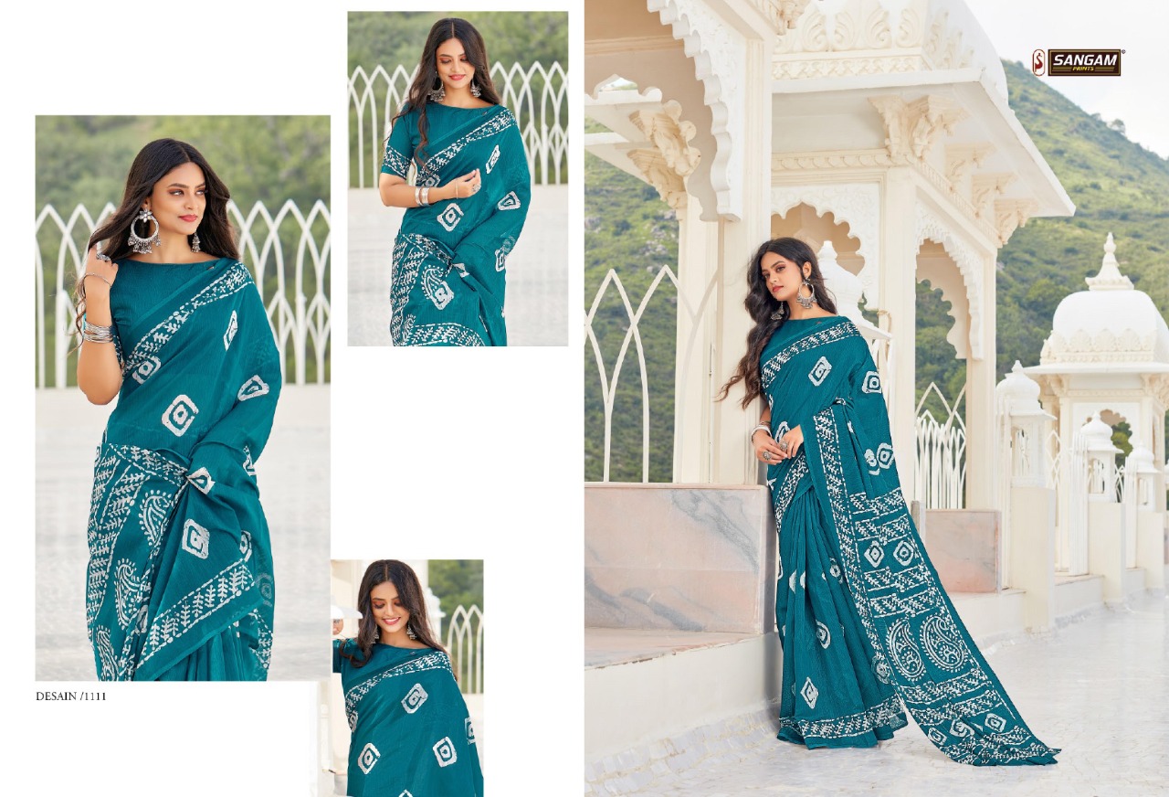 sangam prints Belliza cotton attractive fancy print saree catalog