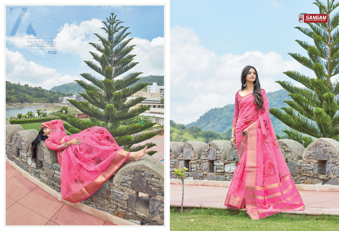 sangam prints charming organza decent look saree catalog