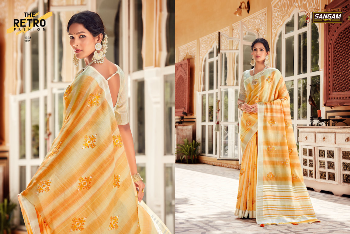 sangam prints kavya linen attractive fancy saree catalog