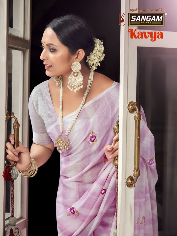 sangam prints kavya linen attractive fancy saree catalog