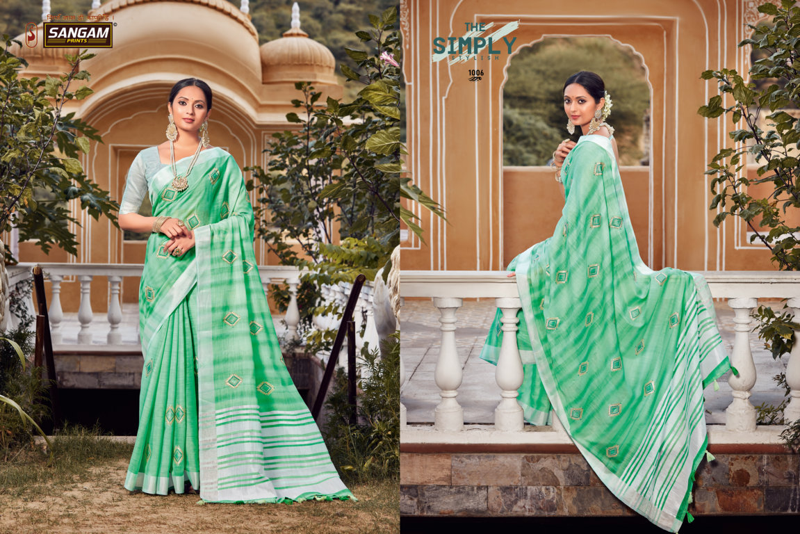 sangam prints kavya linen attractive fancy saree catalog