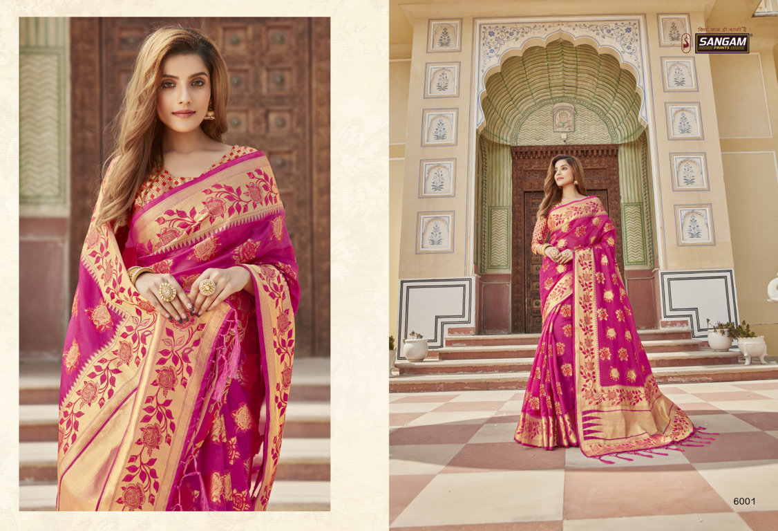 sangam prints lotus Organza gorgeous look saree catalog