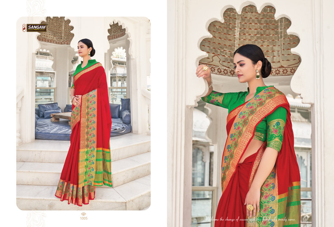 sangam prints matka handloom khadi silk festive look saree catalog