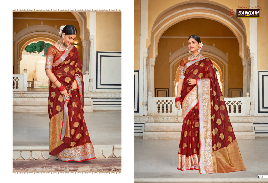 sangam prints roohi organza festive look saree catalog