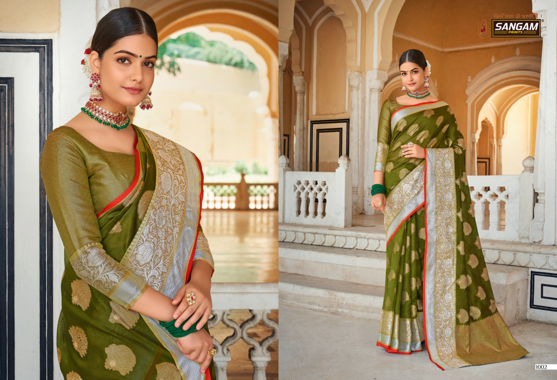 sangam prints roohi organza festive look saree catalog