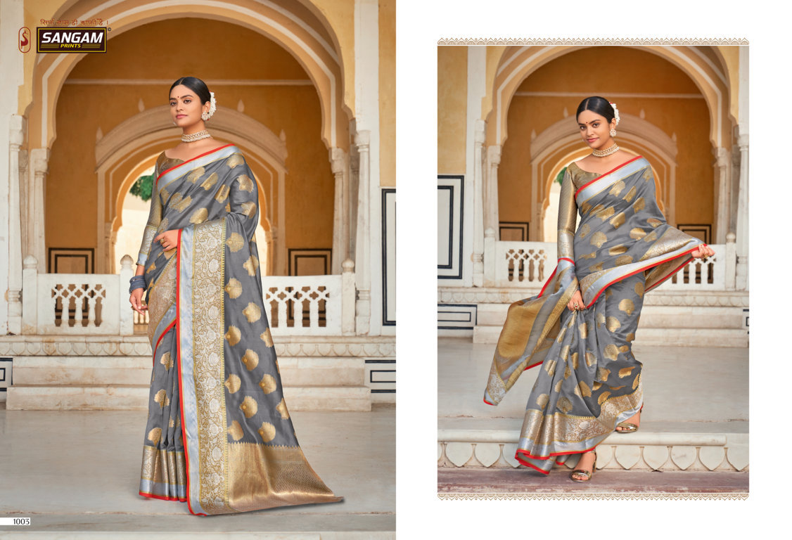 sangam prints roohi organza festive look saree catalog