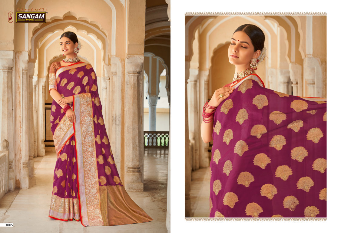 sangam prints roohi organza festive look saree catalog