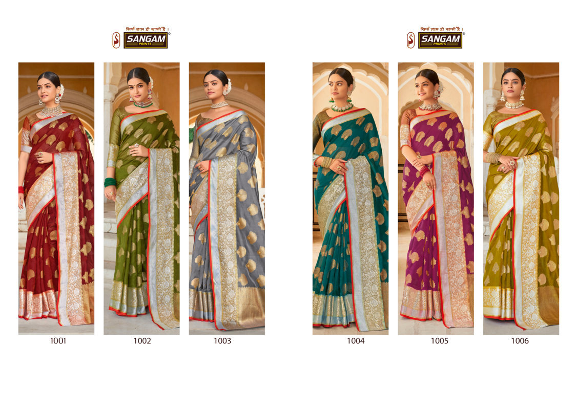 sangam prints roohi organza festive look saree catalog