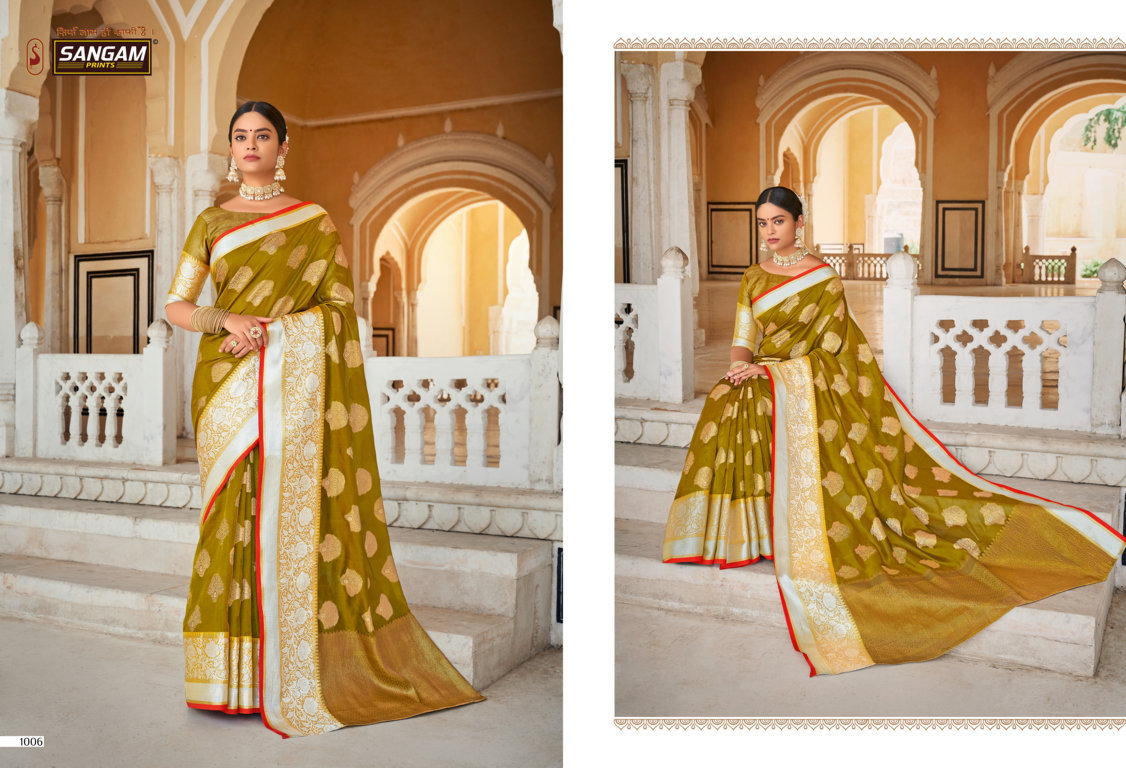 sangam prints roohi organza festive look saree catalog