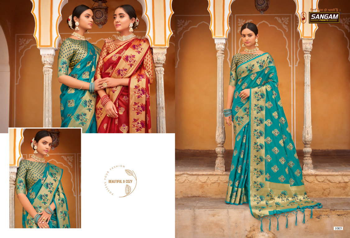 sangam prints swamini Organza gorgeous look saree catalog