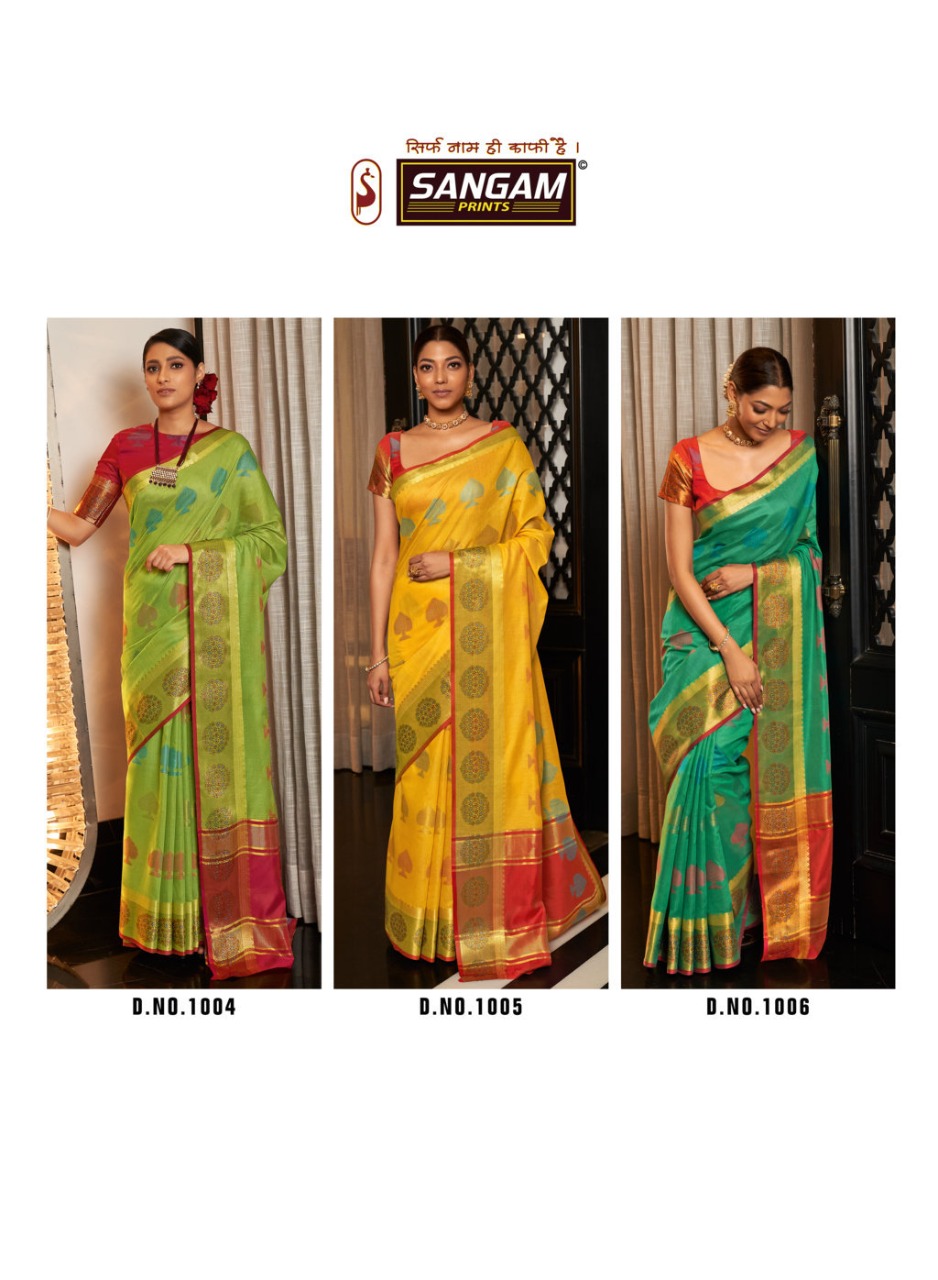 sangam prints swarna hadloom cotton regal look saree catalog