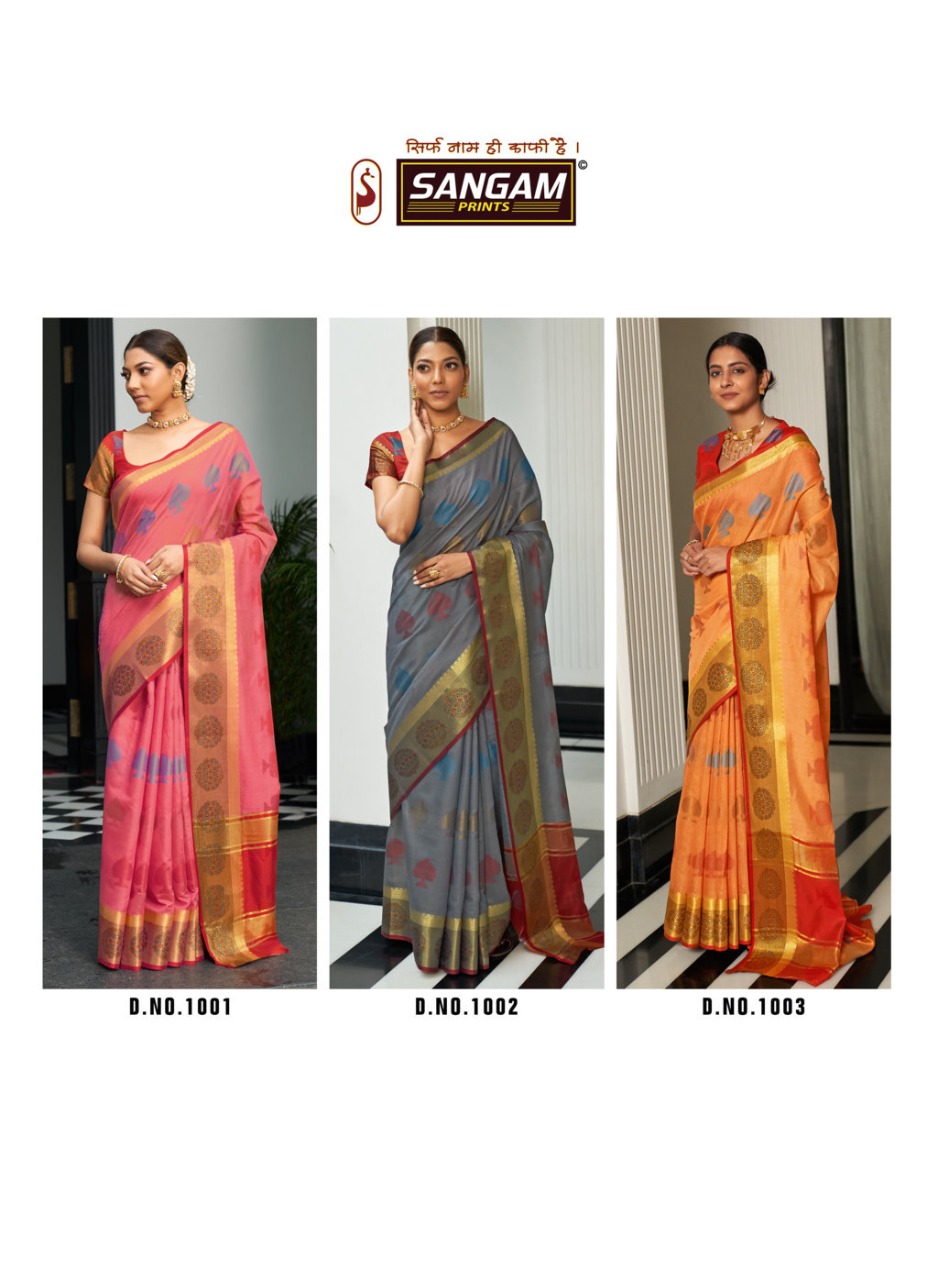 sangam prints swarna hadloom cotton regal look saree catalog