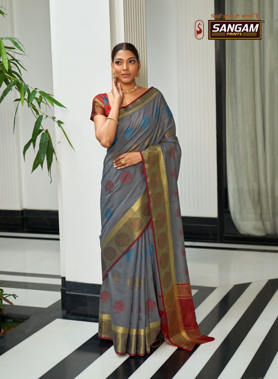 sangam prints swarna hadloom cotton regal look saree catalog