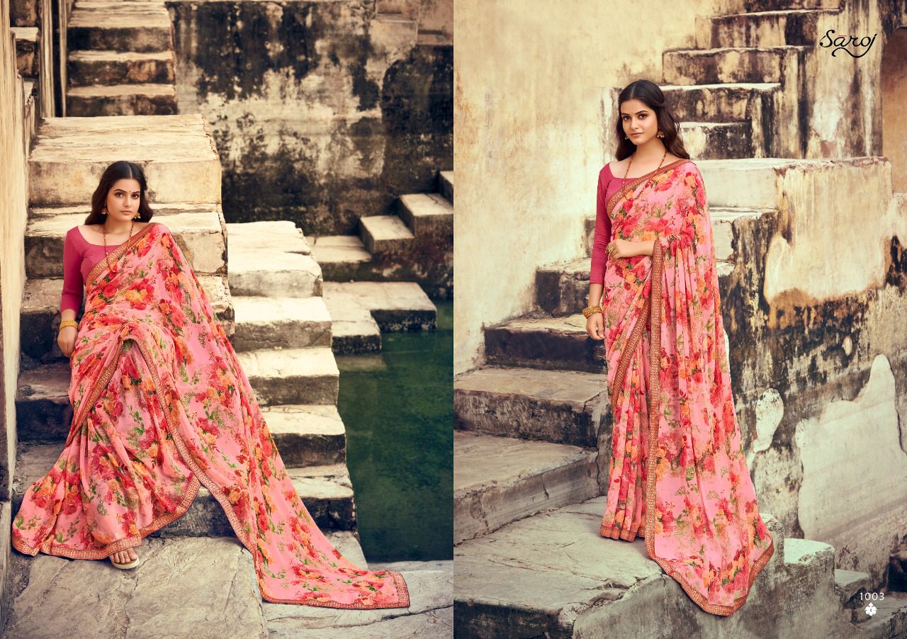 saroj lily georgette astonishing look saree catalog