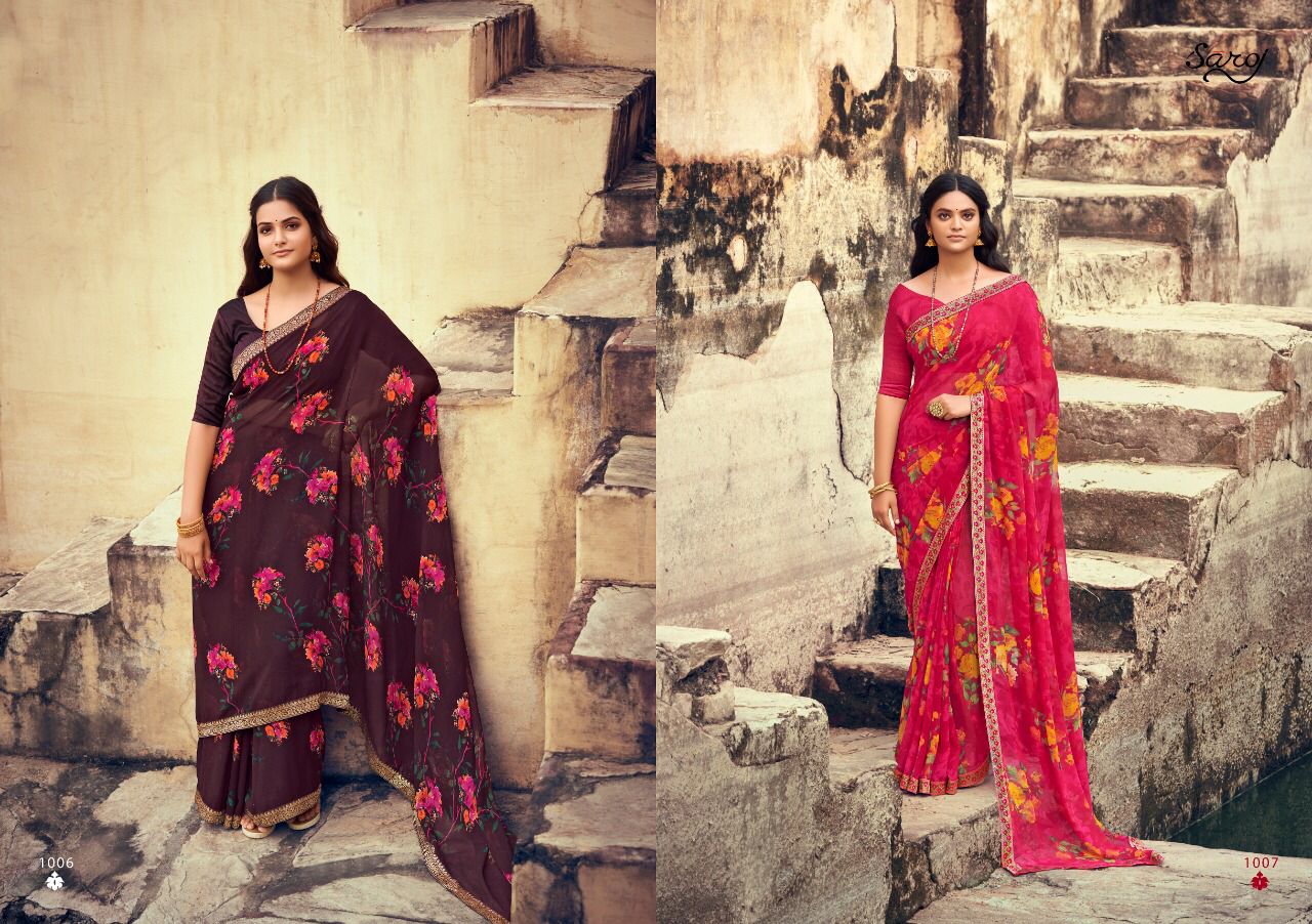 saroj lily georgette astonishing look saree catalog