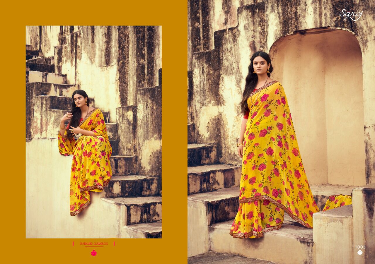 saroj lily georgette astonishing look saree catalog