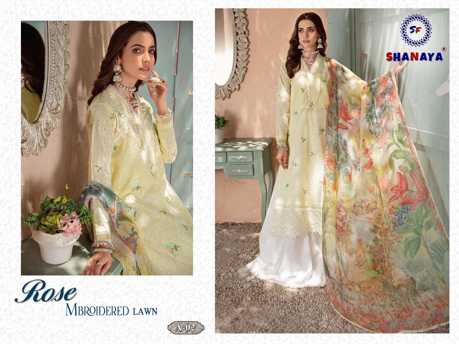 shanaya rose mbroidered lawn cambric cotton astonishing salwar suit catalog