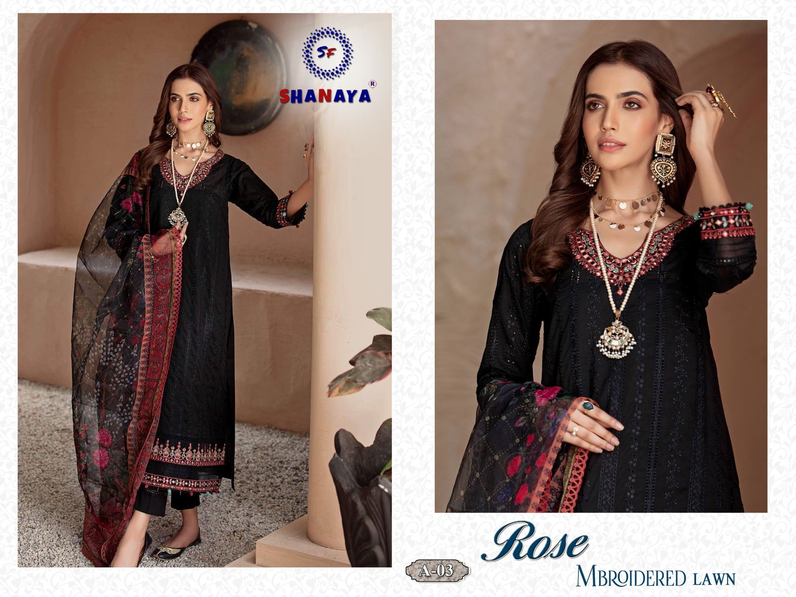 shanaya rose mbroidered lawn cambric cotton astonishing salwar suit catalog