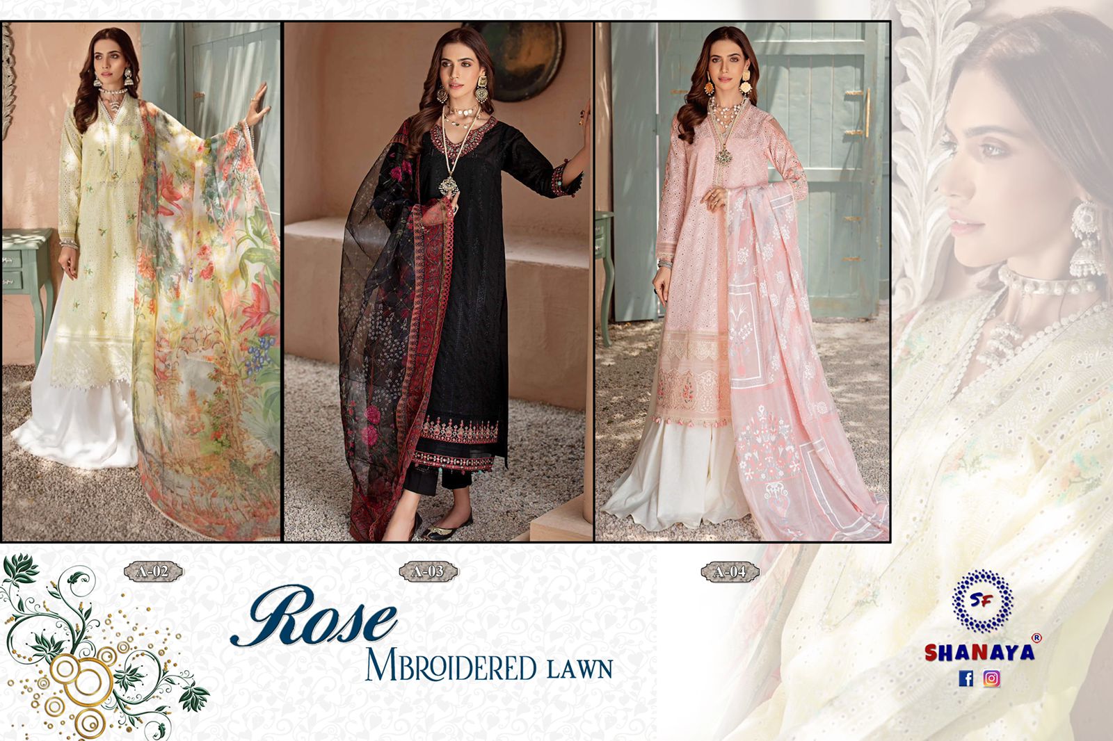 shanaya rose mbroidered lawn cambric cotton astonishing salwar suit catalog