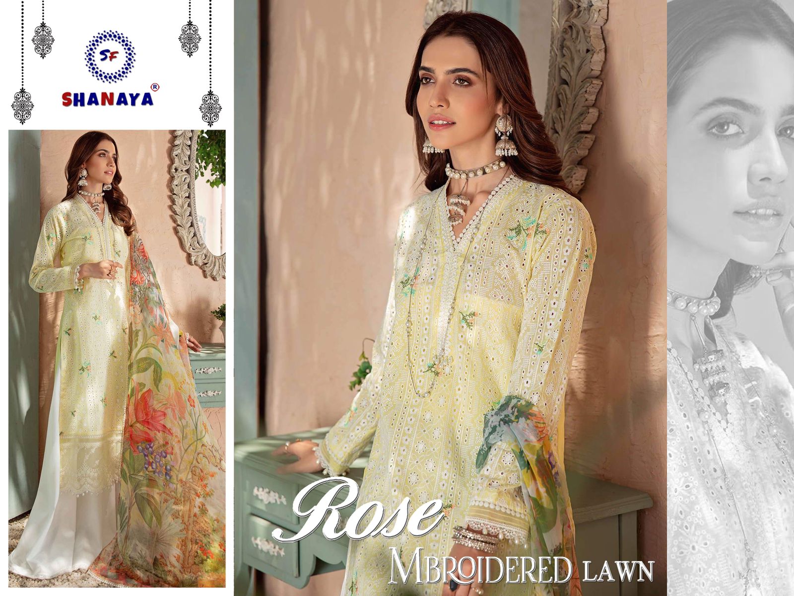 shanaya rose mbroidered lawn cambric cotton astonishing salwar suit catalog