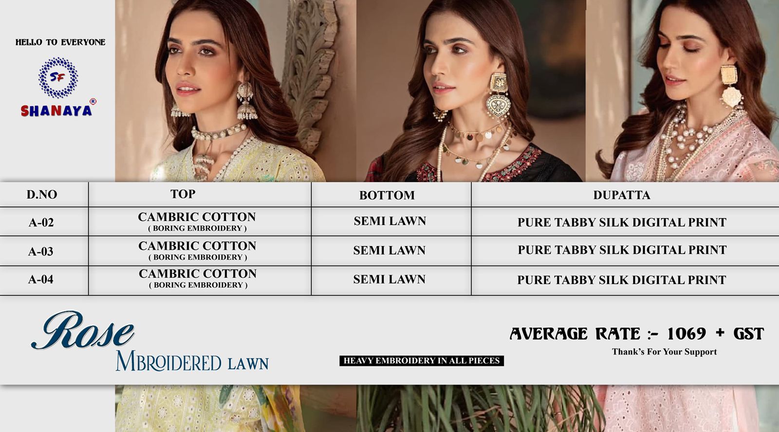 shanaya rose mbroidered lawn cambric cotton astonishing salwar suit catalog