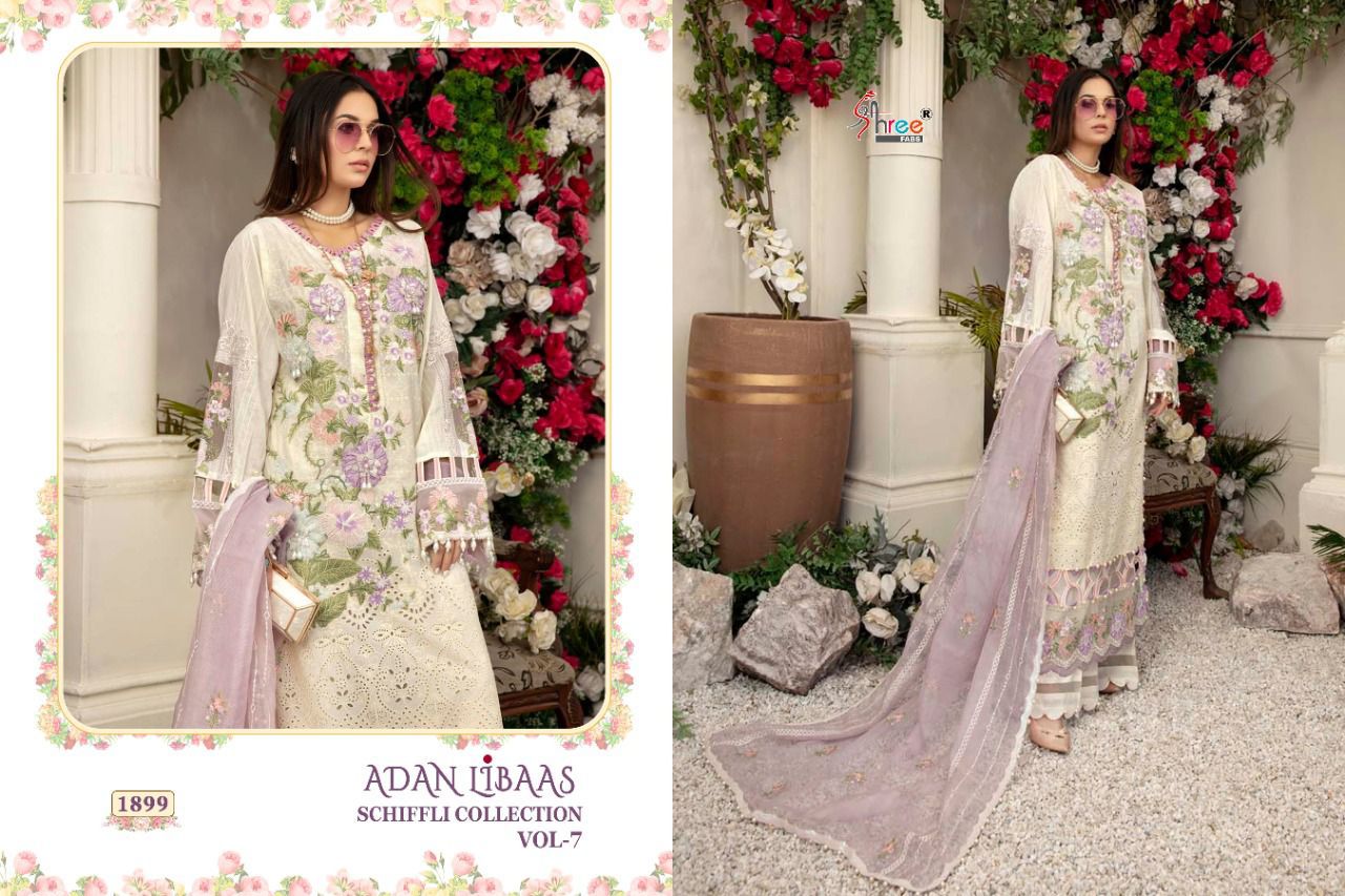 shree fab adan libaas schiffli collection vol 7 pure lawn cotton regal look salwar suit catalog