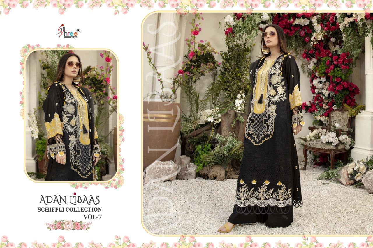 shree fab adan libaas schiffli collection vol 7 pure lawn cotton regal look salwar suit catalog