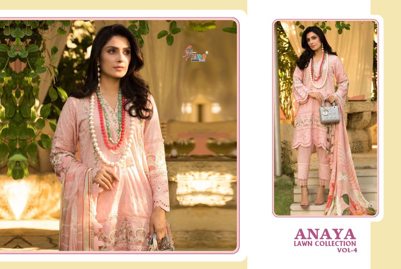 shree fab anaya lawn collection vol 4 pure lawn elegant slawar suit catalog